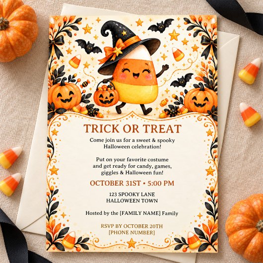 Invitation de fête d'Halloween de sorcière de bonb