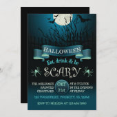 Invitation de fête d'Halloween effrayant en bleu f (Devant / Derrière)