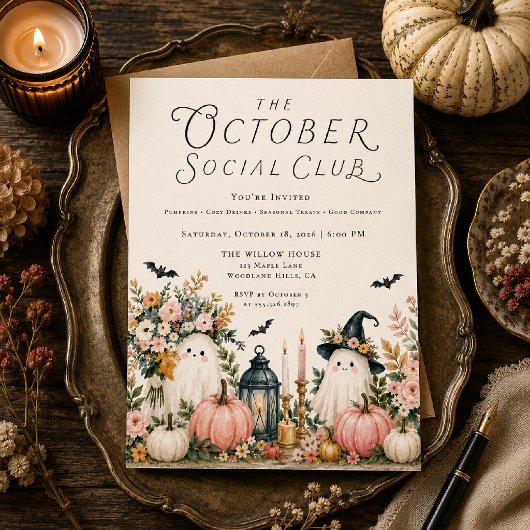 Invitation de fête d'Halloween fantôme rose