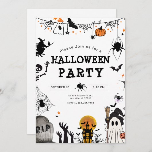 Invitation de fête d'Halloween, Fête de nuit Éffra (Devant / Derrière)