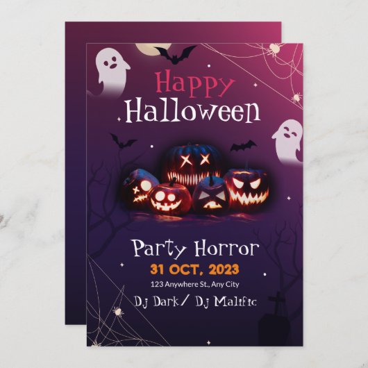Invitation de fête d'Halloween, fête d'horreur Hal (Devant / Derrière)