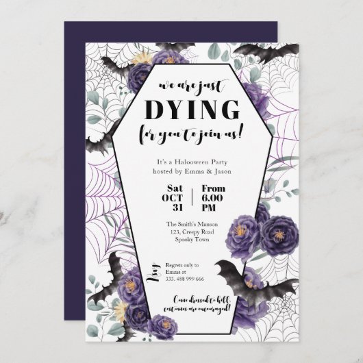 Invitation de fête d'Halloween Grave florale (Devant / Derrière)