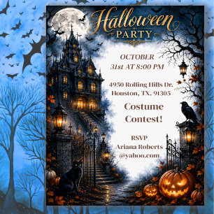 Invitation de fête d'Halloween hantée au clair de