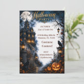 Invitation de fête d'Halloween hantée au clair de (Debout devant)