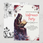 Invitation de fête d'Halloween homme squelette got (Devant / Derrière)