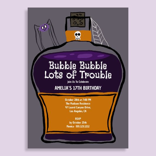 Invitation de fête d'Halloween mignonne à bulles