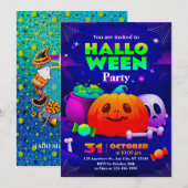 Invitation de fête d'Halloween mignonne et effraya (Devant / Derrière)