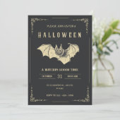 Invitation De Fête D'Halloween Moderne Noir Et Or (Debout devant)