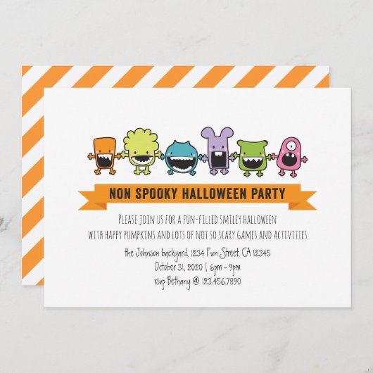 Invitation de fête d'Halloween non Éffrayante (Devant / Derrière)
