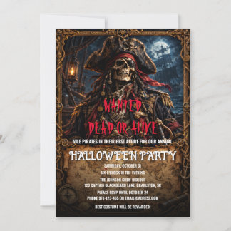 Invitation de fête d'Halloween pirate crâne vintag