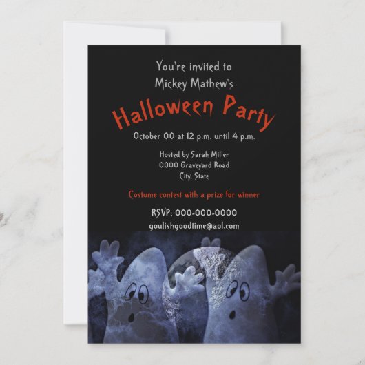 Invitation de fête d'Halloween pour enfants fantôm (Devant)
