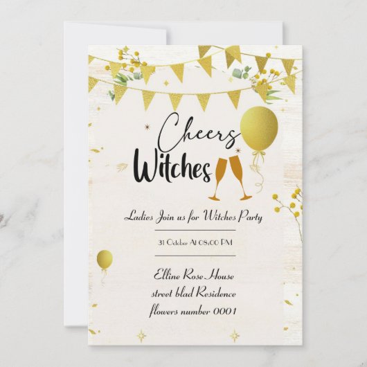 Invitation de fête d'Halloween pour sorcières à Ch (Devant)