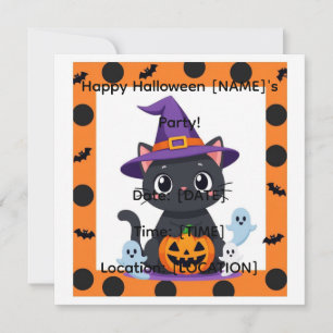 Invitation de fête d'Halloween pour un chat mignon