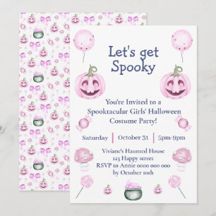 Invitation de fête d'Halloween rose pour filles
