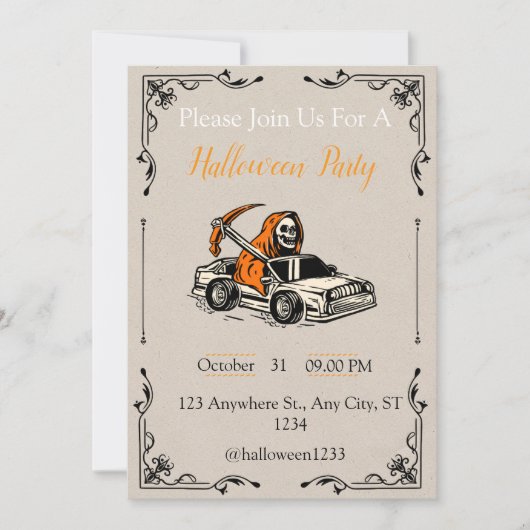 Invitation de fête d'Halloween - Skeleton Driving (Devant)
