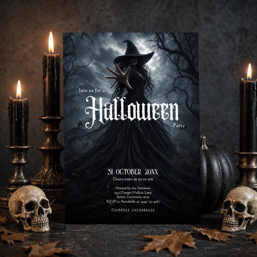 Invitation de fête d'Halloween sorcière gothique