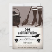 Invitation de fête d'Halloween sorcière vintage (Devant)