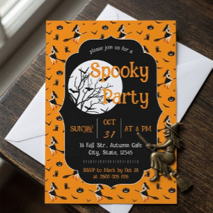 Invitation de fête d'Halloween sorcière vintage mi