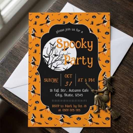 Invitation de fête d'Halloween sorcière vintage mi