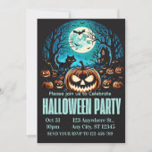 Invitation de fête d'Halloween sous la lune avec c (Devant)