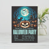Invitation de fête d'Halloween sous la lune avec c (Debout devant)