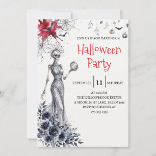Invitation de fête d'Halloween squelette de dame g
