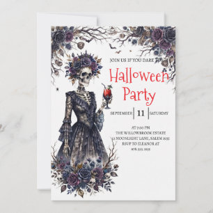 Invitation de fête d'Halloween squelette de dame g