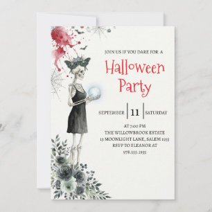 Invitation de fête d'Halloween squelette de dame g