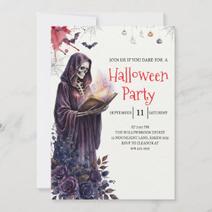 Invitation de fête d'Halloween squelette de dame g