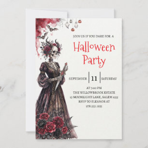 Invitation de fête d'Halloween squelette de dame g