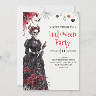 Invitation de fête d'Halloween squelette de dame g