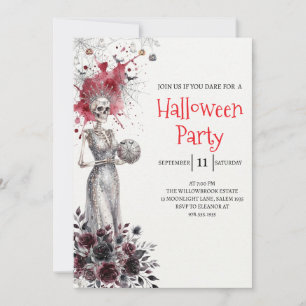 Invitation de fête d'Halloween squelette de dame g