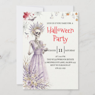 Invitation de fête d'Halloween squelette de dame g