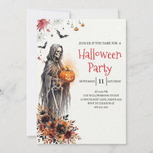Invitation de fête d'Halloween squelette de dame g