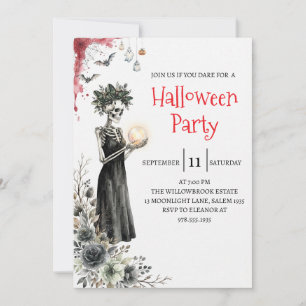 Invitation de fête d'Halloween squelette de dame g