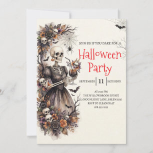 Invitation de fête d'Halloween squelette de dame g