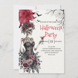 Invitation de fête d'Halloween squelette de dame g