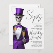 Invitation de fête d'Halloween squelette en violet (Devant / Derrière)