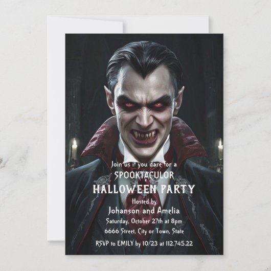 Invitation de fête d'Halloween Vampire gothique Dr (Devant)
