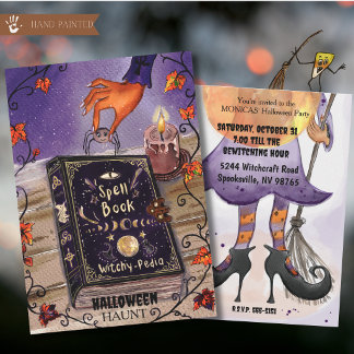 Invitation de fête d'Halloween Witchy Pedia - Livr