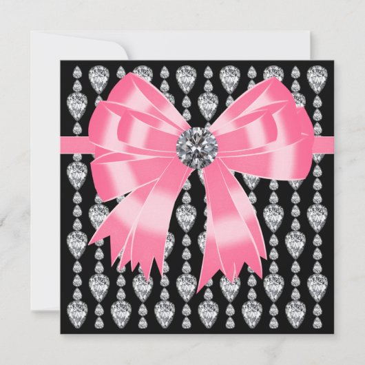 Invitation de fête Diamonds Rose Noir Modèle (Devant)