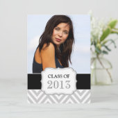 INVITATION DE FÊTE DIPLÔMÉE| CHEVRON NOIR, GRIS (Debout devant)