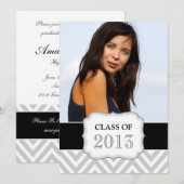 INVITATION DE FÊTE DIPLÔMÉE| CHEVRON NOIR, GRIS (Devant / Derrière)