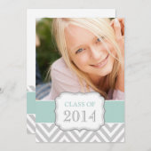 INVITATION DE FÊTE DIPLÔMÉE| CHEVRON VERT MINT, GR (Devant / Derrière)