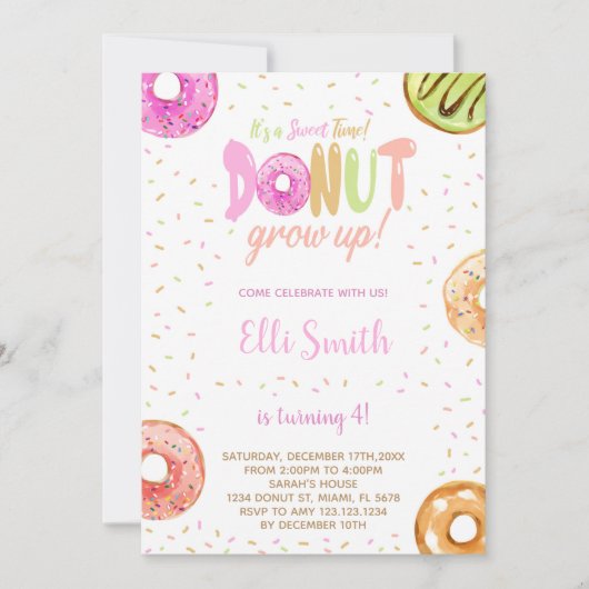 Invitation de fête douce pour filles (Devant)