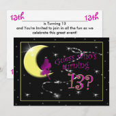 Invitation de fête du 13e anniversaire, Fairy on M (Devant / Derrière)