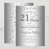 Invitation de fête du 21e anniversaire - Argent (Devant / Derrière)
