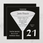 Invitation de fête du 21e anniversaire en noir (Devant / Derrière)