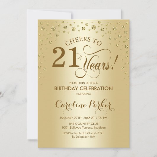 Invitation de fête du 21e anniversaire - Or (Devant)
