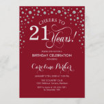 Invitation de fête du 21e anniversaire - Rouge arg<br><div class="desc">Invitation de fête du 21e anniversaire. Design élégant avec fausse parties scintillant argent et rouge foncé. Salutations à 21 ans ! Message-moi si vous avez besoin d'une personnalisation plus poussée.</div>